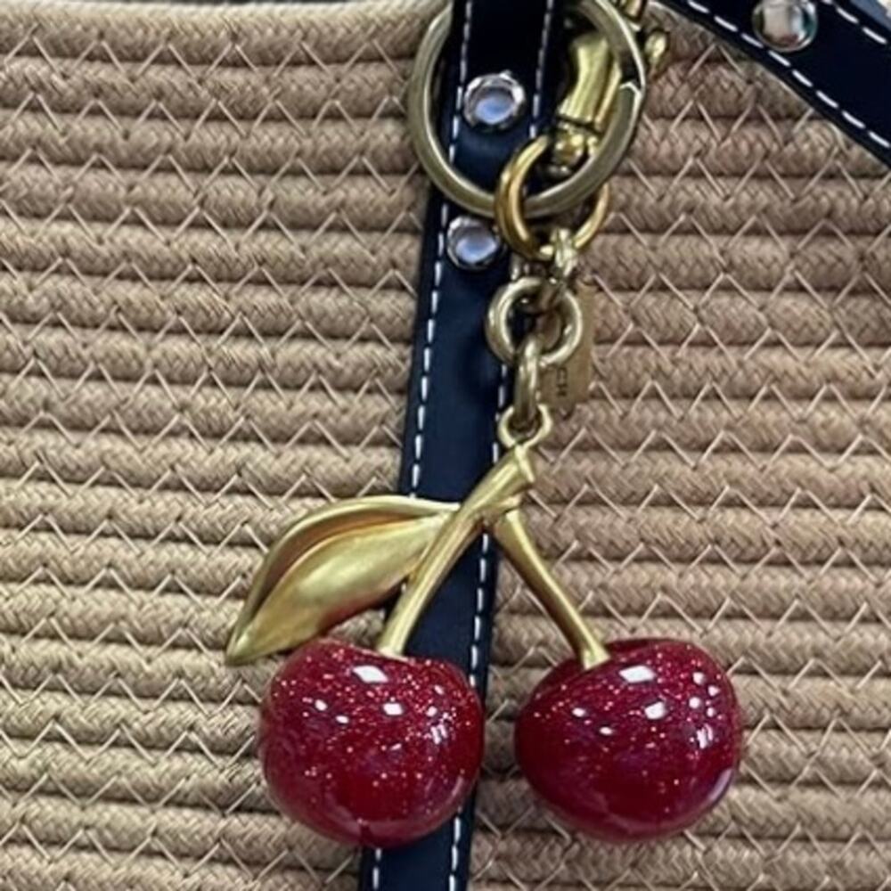 CHERRY Bag Charm Gold & Red Sparkle Purse Bag Keychain Accessory Gift NEW
